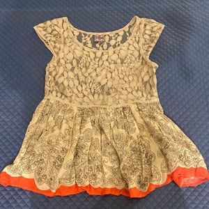 Free People beige top with orange detail S
